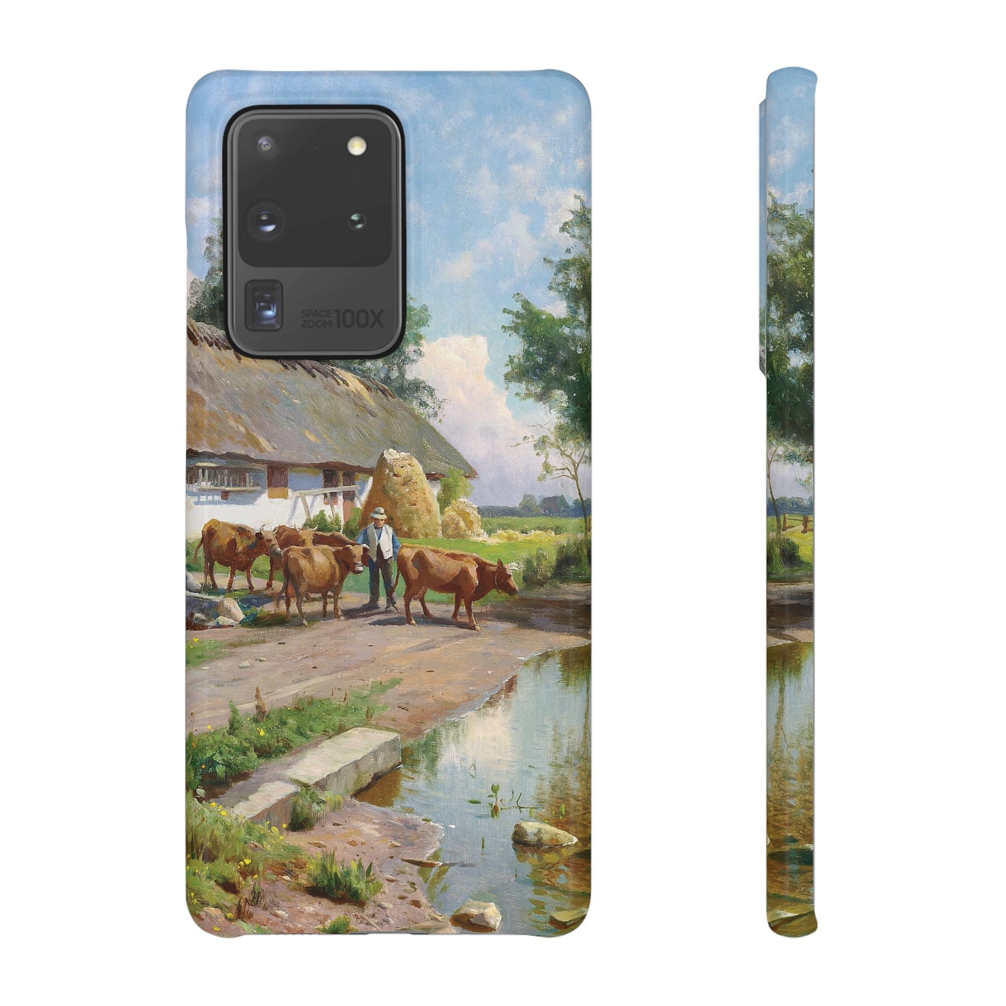 The cows are watered at the village pond in Stroby Egede Denmark by Peder Mork Monsted - Samsung Slim Case