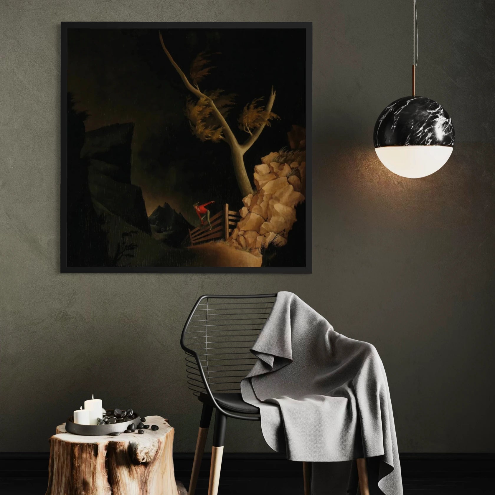 Framed Der Flüchtling (The Refugee) by Franz Sedlacek wall art hanging on a wall in a modern interior.