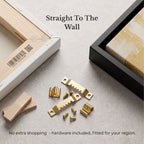 Hang your canvas artwork straight to the wall with everything included. Our framed canvas prints come with the required mounting hardware, making installation simple, secure, and ready for your region.