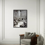Framed Le Pater: “Give Us Our Daily Bread” by Alphonse Mucha wall art hanging on a wall in a modern interior.