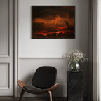 Framed Pandemonium by John Martin wall art hanging on a wall in a modern interior.
