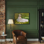 Framed Springtime by Claude Monet wall art hanging on a wall in a modern interior.