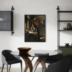 The Geographer by Johannes Vermeer wall art hanging on a wall as elegant home decor.