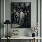 Framed The Judas Kiss by Gustave Doré wall art hanging on a wall in a modern interior.