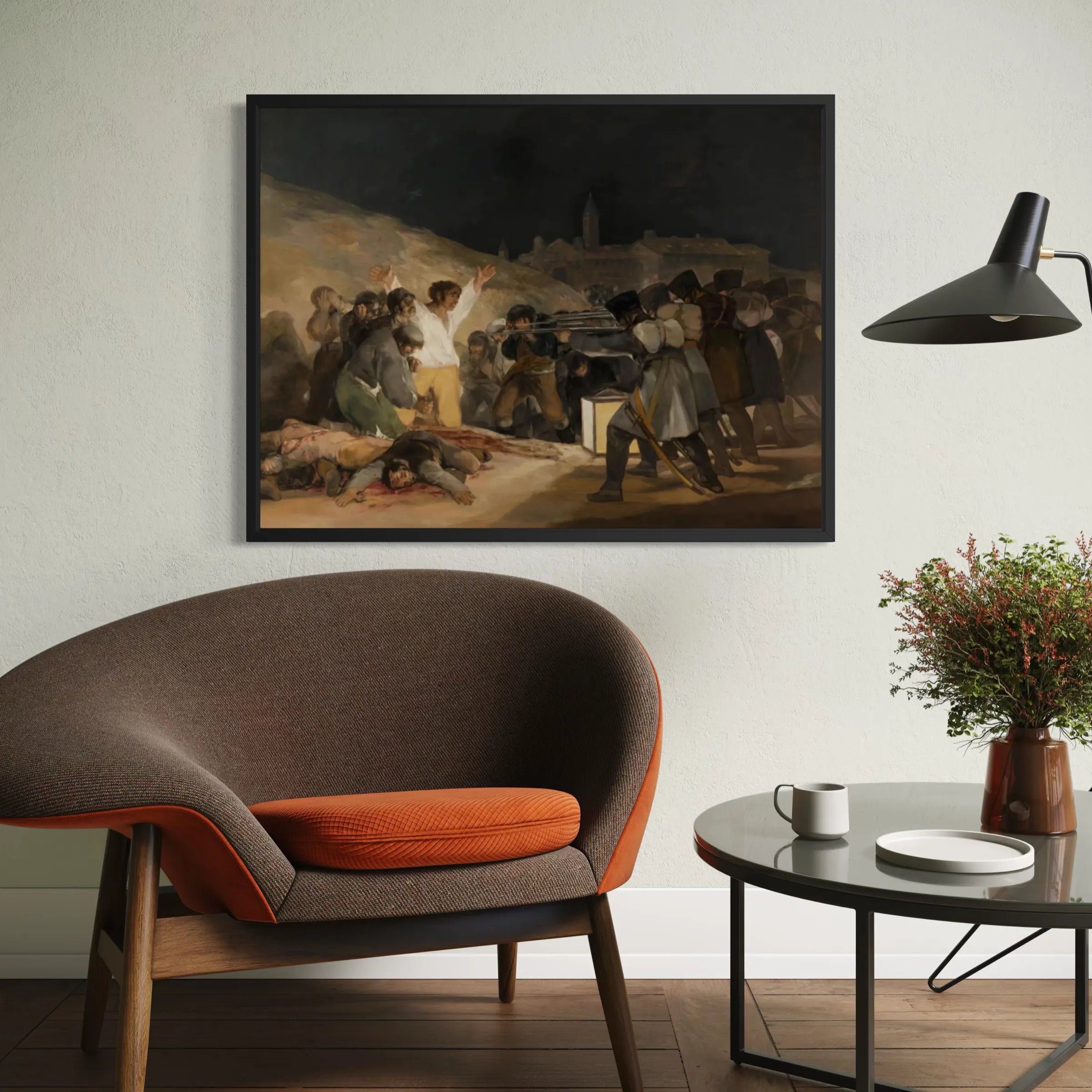 The Third of May 1808 by Francisco de Goya wall art hanging on a wall as elegant home decor.