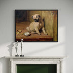 Framed Tick-Tack by Briton Rivière wall art hanging on a wall in a modern interior.