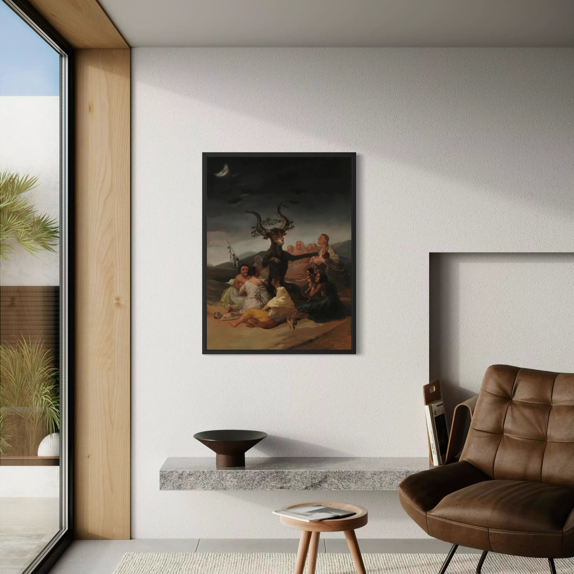 Witches’ Sabbath by Francisco de Goya wall art hanging on a wall as elegant home decor.