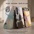 Glossy ArtRelit phone cases with vibrant art prints, showing the premium scratch-resistant finish.
